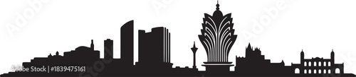 Photos Macau skyline at night. design Vector black silhouette