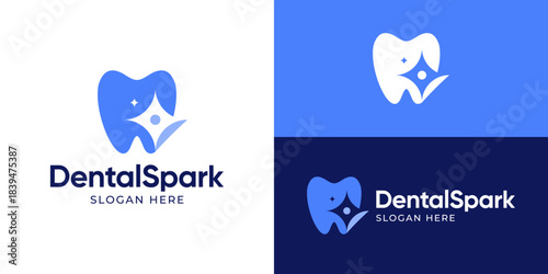 Creative simple dental spark logo template. Teeth with spark symbol for dental clinic logo design vector illustration.