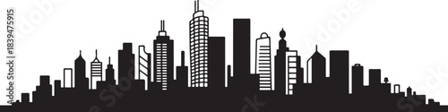 modern cityscape skyline outline doodle drawing. design Vector black silhouette