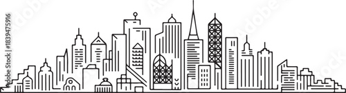 modern cityscape skyline outline doodle drawing. design Vector black silhouette