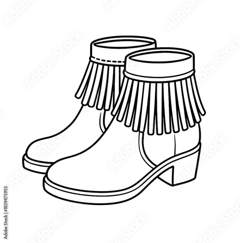 Black and White Boot Illustration with Fringe Detail
