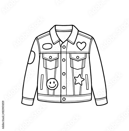 Coloring Page of Decorated Denim Jacket for Kids