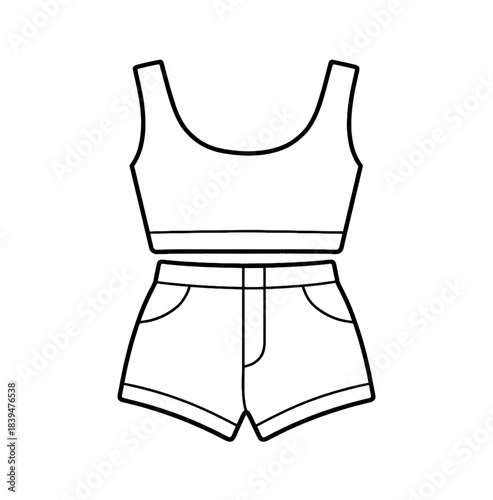 Illustration of a womans swimsuit and shorts set