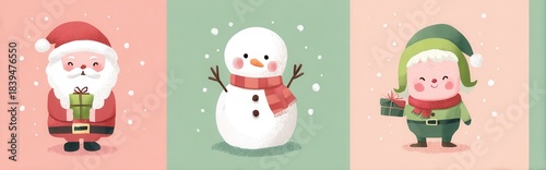 cute christmas friends santa reindeer snowman and elf illustration