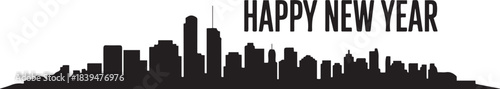 4K city happy new year Black. design Vector black silhouette