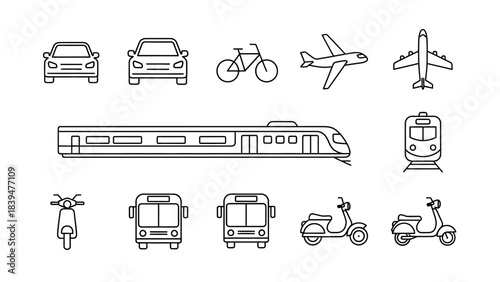 Variety of modern transportation icons for travel and logistics