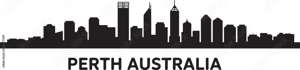 Fototapeta premium Seamless pattern with Perth Australia City Skyline with Modern Buildings Isolated. design Vector black silhouette