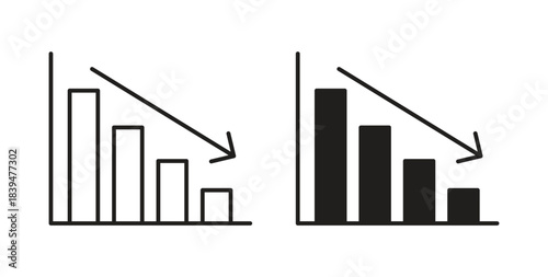 Loss bar chart icons silhouettes. Vector elements for design.