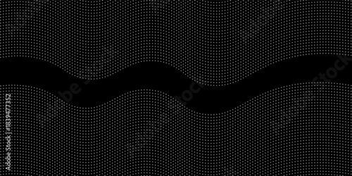 Flowing dots particles wave pattern pink and blue isolated on black, background. Vector in concept of technology, science, music, modern.