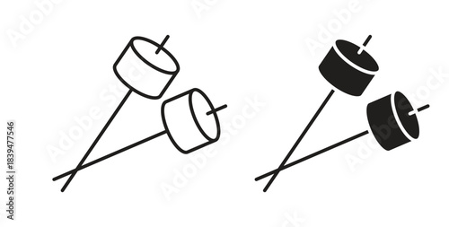 Marshmallow on stick icons silhouettes. Vector elements for design.