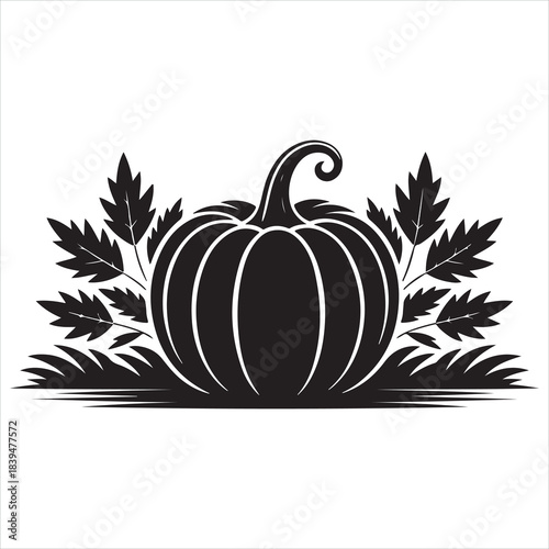 Pumpkin with autumn leaves vector illustration