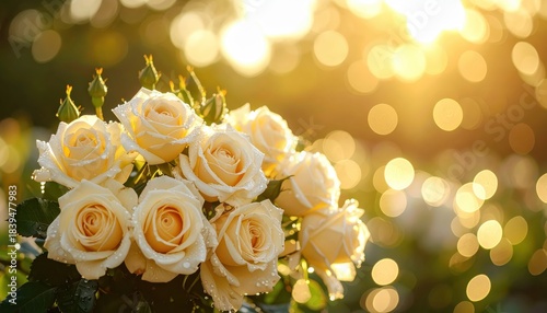 White roses bouquet captured with sparkling water droplets fresh white roses showcase glistening water on soft petals
