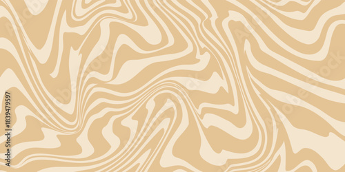 Beige marble acrylic swirl seamless pattern. Coffee latte, caramel, ice cream texture. 1970s trippy psychedelic waves print background.
