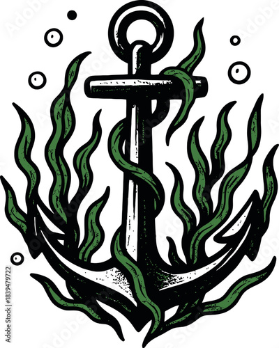 Anchor Seaweed Underwater Ocean Marine Vector