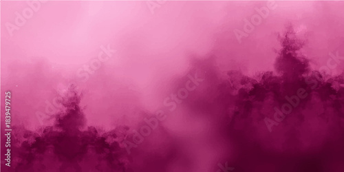 Misty morning fog in the dark nature forest with sun light and dramatic cloudscape