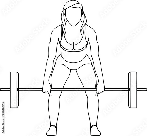 Strong determined woman performing a heavy barbell deadlift exercise during her intense gym workout session