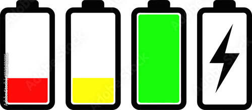 Battery charge level indicators showing various energy states Vector