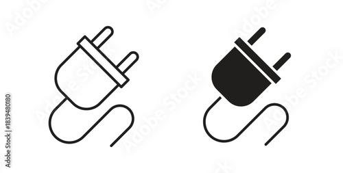 Plug with cable icons silhouettes. Vector elements for design.