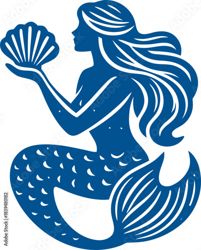 Modern mermaid vector icon with fluid lines and mythical charm. Ideal for branding, labels, packaging, and nautical graphics.