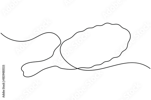 Fried chicken icon continuous one line drawing on white background minimalist drumstick leg wing sign symbol outline vector illustration