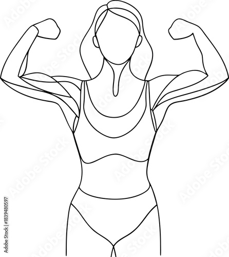 Strong fitness woman flexing her bicep muscles showing strength and healthy lifestyle determination concept illustration