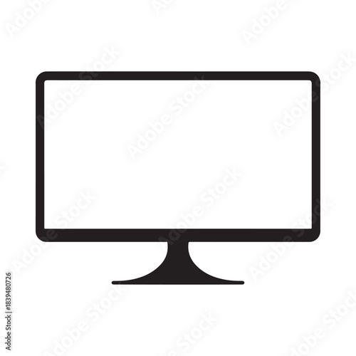 Simple black and white illustration of a modern flat screen computer monitor
