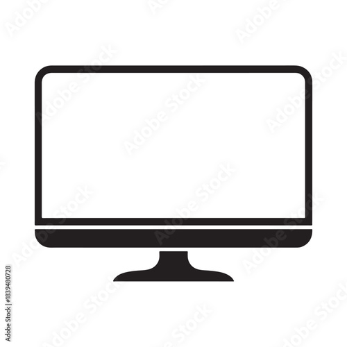 Simple black and white illustration of a modern flat screen computer monitor