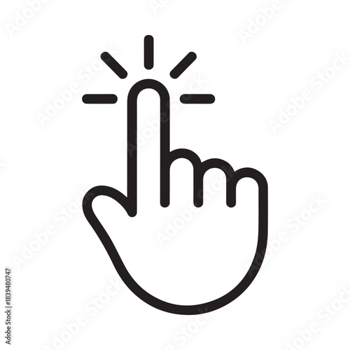 A simple black and white line drawing of a hand with a pointing finger