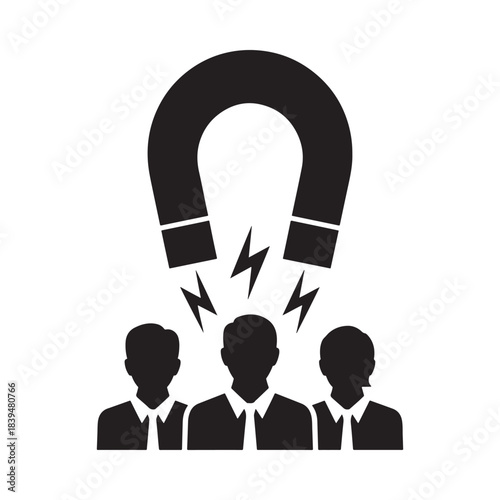 Magnet attracting three people a visual representation of influence and attraction