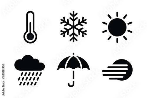 Set of six weather icons representing different atmospheric conditions