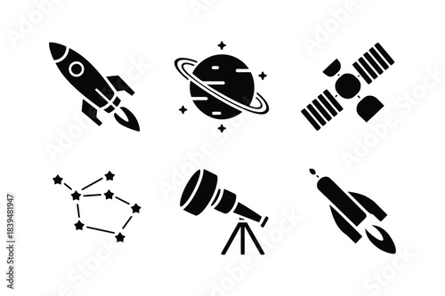 Collection of space exploration and astronomy icons