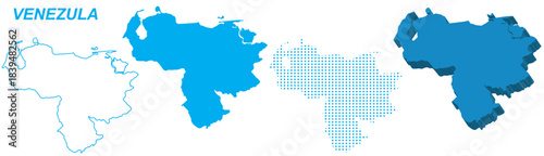 Venezuela Map Vector Set, South America Outline Silhouette Dotted 3D Solid Shapes, Venezuela Country Infographic Template, Editable EPS Venezuela Geography