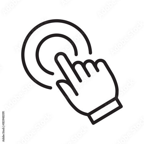 Click line black icon. Hand, finger sign. Clicking symbol. Touch screen, tap, select, activation concept. Element for social media, interface, website, network. Editable stroke. Vector illustration.