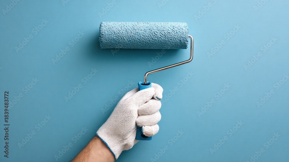 Obraz premium Paint Roller Held by Hand in White Glove