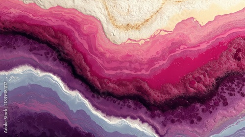 Layers of color blend in abstract design with pink, purple, and cream tones creating visually appealing patterns and textures in a bright setting