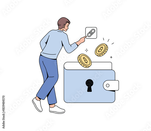 Secure Digital Wallet Connection. Crypto Wallet Illustration. Flat Vector.