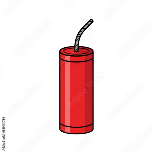 Red Stick of Dynamite, Bomb, Explosive, Firecracker, Firework with Fuse, Dangerous, Old School Bomb, Comic Style Illustration, Danger Symbol, Vintage, Retro, Explosion Concept