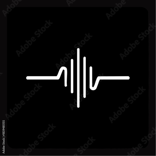 A minimalist white waveform graphic on a black background, representing sound, audio, or seismic activity.