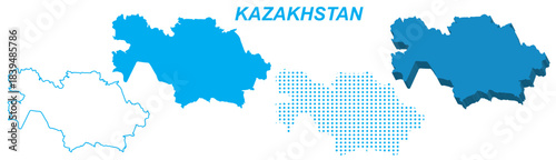 Kazakhstan Map Vector Set, Central Asia Outline Silhouette Dotted 3D Solid Shapes, Kazakhstan Country Infographic Template, Editable EPS Kazakhstan Geography