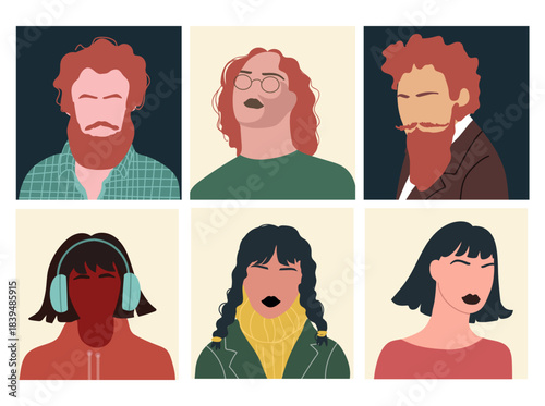 Animals avatars set, cute portraits, user profiles, hand drawn vector illustration.