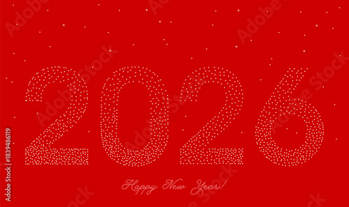 Happy New Year 2026 modern minimal design with dotted stippling numbers design typography. Red and white color dotted halftone 2026 logo icon. Vector