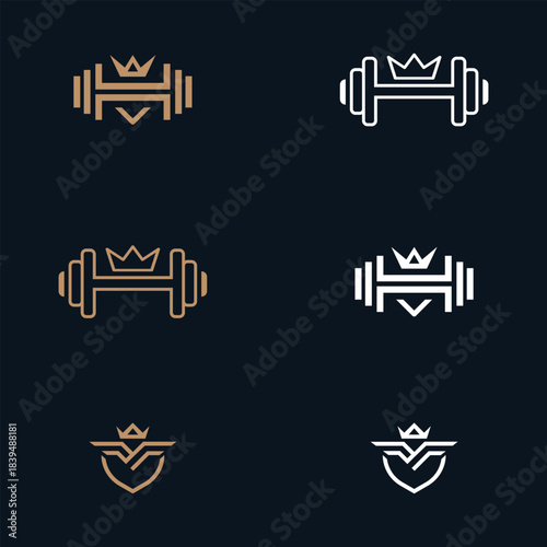 Minimal Fitness Dumbbell Crown Icon Set Vector.eps