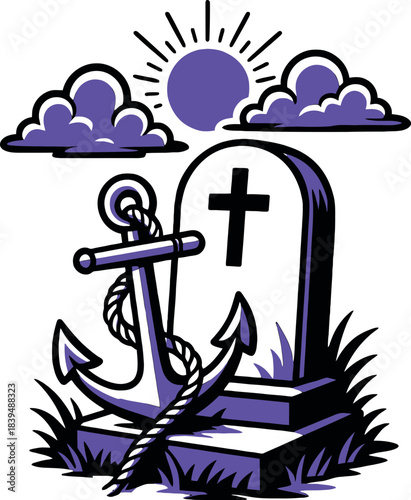 Anchor Gravestone Memorial Nautical Tribute Vector