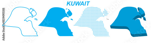 Kuwait Map Vector Set, Middle East Outline Silhouette Dotted 3D Solid Shapes, Kuwait Country Infographic Template, Editable EPS Kuwait Geography