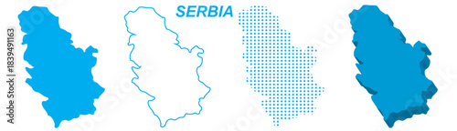 Serbia Map Vector Set, European Outline Silhouette Dotted 3D Solid Shapes, Serbia Country Infographic Template, Editable EPS Serbia Geography