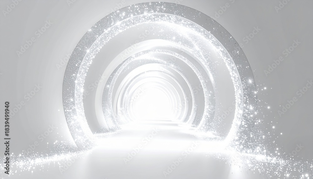 Naklejka premium Bright Futuristic Archway Tunnel with Sparkling Lights and Glowing Effect