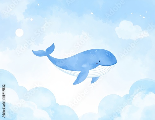 Whale soars above clouds in surreal sky majestic whale gracefully floats among dreamlike clouds