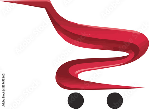 Abstract red shopping cart with black wheels on white background vector
