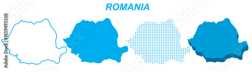 Romania Map Vector Set, European Outline Silhouette Dotted 3D Solid Shapes, Romania Country Infographic Template, Editable EPS Romania Geography