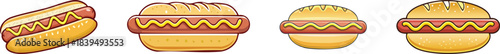 Hotdog monoline icon featuring curved bun and sausage outline ideal for fast food themed vector artwork